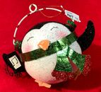 Pier 1 Imports 5" Glitter Penguin Ball w Headphones Christmas Tree Ornament NWT
