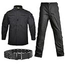 Atairsoft Men Tactical BDU uniforme giacca camicia e pantaloni tuta nero BK per esercito militare Airsoft Paintball caccia gioco di guerra, Nero , XL