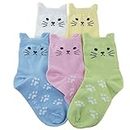 T.H.L.S Youth Girls Cotton Novelty Cats Crew Seamless Socks - Shoe Size 2-5(8-12 Years)