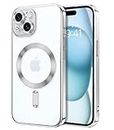 DUEDUE for iPhone 15 Magnetic Case, iPhone 15 Clear Case [Compatible with Magsafe], Slim Lightweight Shockproof Full Protective Phone Cover for iPhone 15 6.1'', Clear/Silver
