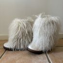 BEARPAW Boetis II White Yeti Boot, Curly Lamb, Cow Fur, Wool Blend Sz 6
