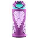 ZULU Torque 16oz Plastic Kids Water Bottle with Silicone Sleeve and Leak-Proof Locking Flip Lid and Soft Touch Carry Loop for School Backpack, Lunchbox, Outdoor Sports, Dishwasher Safe, Purple