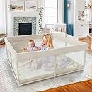 Fodoss 47x47inch Baby Playpen, Play Pen for Baby and Toddlers, Small Toddler Playpen for Apartment,Baby Acticity Center Play Yard with Hand Pull-rings,Baby Fence with Gate,Indoor & Outdoor Playpen