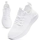 EGMPDA Womens Trainers Running Shoes for Women Walking Gym Sports Ladies Trainers Flat Jogging Fitness Sneakers Breathable Fashion Casual White UK Size 5