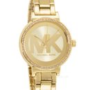 Michael Kors Sophie Womens Gold Glitz Watch, MK Logo Dial, Crystals