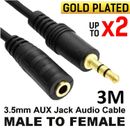 Aux Cable Male to Female Cable Lead Audio 3.5mm Headphone Stereo Extension Cord