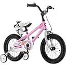 RoyalBaby Freestyle Toddlers Kids Bike Girls 12 Inch Childrens Learning Bicycle with Training Wheels for Beginners Ages 3-4 Years, Pink