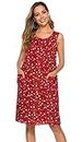 Sleeveless Shift Dress Sundress Floral Print House Dresses for Women with Pockets (M, Tulip Red)