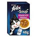 FELIX Soup, Suppe für Katzen mit zarten Stückchen, Sorten-Mix, 8er Pack (8 x 6 Beutel à 48g)