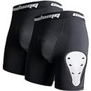 COOLOMG 2-Pack Boys Baseball Shorts with Athletic Cup - Youth Baseball Under Shorts for Football Lacrosse Black M