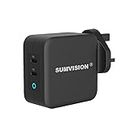 SUMVISION 100W USB C Dual Port Compact Quick Charge Fast Wall Charger Plug Adapter GaN PD PPS Compatible with latest Macbook Pro Laptop ipad iphone Samsung Smart Phones (UK DESIGN UK TECH SUPPORT)