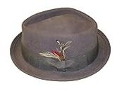 MAZ Foldable Diamond Crown Pork Pie Trilby Hat with Matching Band 100% Wool (S, Grey)