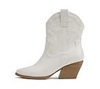 Soda “BLAZING” ~ Women Western Stitched Pointe Toe Low Heel High Top Ankle Shaft Boot Bootie (White/Nude, us_footwear_size_system, adult, women, numeric, medium, numeric_8_point_5)