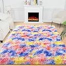 Noahas 5x8 Area Rugs for Living Room,Blue and Yellow Rugs for Bedroom,Cute Colorful Kids Carpet,Fluffy Rainbow Rug for Girls Bedroom,Nursery Playroom Shag Rugs, Toddler Girls Room Decor