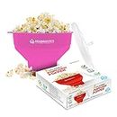 Collapsible Silicone Microwave Hot Air Popcorn Popper Bowl with Lid and Handles (Pink)