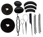 Banana Bumpit Hair Puff Up Maker Donut Magic Bun Topsy Tail Ponytail Holder Hair Styling tools Black (Pack of 13)