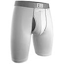 2UNDR Mens Power Shift 9" Boxer Long Leg Underwear (White, X-Large)