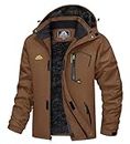 MAGCOMSEN Men's Ski Jacket Water Resistant Fleece Lined Coat Hooded Insulated Winter Snow Jackets with Pockets Coffee M