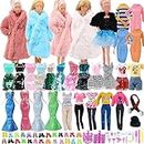 70 PCS Clothes and Accessories Compatible with Barbie 11.5 Inch Doll Including 2 Winter Coats 1 Sweater 7 Party Dress 5 Outfits 1 Scarf 1 Hat 10 Pair of Shose 10 hanger 18 Accessories in Random
