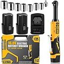 Alloyman 16.8V 2.0Ah Li-Ion Cordless Ratchet Wrench Kit, Yellow, 400 RPM, 7 Sockets, 1/4 Inch Adapter, 1 Hour Fast Charge