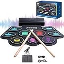 Electronic Drum Set for Kids & Adults, 9 Pads Roll Up Electric Drum Kit,2 Built-in Speaker, Headphone Jack, Portable Digital Midi Practice Drum Pad for Kids Beginners