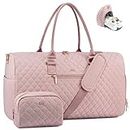 JFFD Weekender Bag for Women, Carry on Overnight Bag Travel Duffle Bag Gym Duffel Bag, Hospital Bags for Labor and Delivery, Pink, Quilted