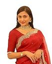 Saree For Girls & Womens Beautiful Soft Georgette Saree Traditional Sari Graceful Gift For Ypur Loved Ones By BEKANERI STUDIO (Red)