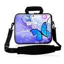 Colorfulbags Universal Blue Butterfly 10Inch Laptop Netbook Shoulder Bag Case Messenger Cover With Extra Pocket for iPad and Most 9.7" 10" 10.1" 10.2" Netbook Tablets eBook Readers
