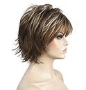 (12TT26 Brown Highlights) - Lydell Short Layered Shaggy Full Synthetic Wig Wigs 12TT26 Brown Highlights