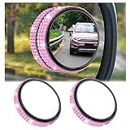 Car Blind Spot Mirrors 2 Pack,Bling Side View Mirror Blindspot Rhinestone Car Accessories for Safe Driving & Car Decorations,Universal 2" Round HD Wide Angle Blind Spot Car Mirror (Pink)