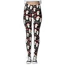 Christmas Leggings for Women UK Red Wine Cup Elk Print High Waist Elastic Opaque Tummy Control Leggings Soft Plus Size Workout Yoga Stretchy Pants Workout Running Sports Activewear