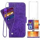 Asuwish Compatible with Moto E5 Play E 5 Cruise 5E Go Wallet Case Tempered Glass Screen Protector Card Holder Stand Kickstand Cell Accessories Phone Cases for Motorola MotoE5play MotoE5 E5play Purple