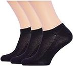 RONDO 3 Pack Unisex Ultra Thin Breathable Dry Fit Running Ankle Socks Low Cut for Mens and Womens Mesh Cotton Athletic Socks, Black, One size