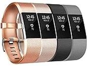 Tobfit Bracelet Compatible avec Fitbit Charge 2 Réglables Sport Replacement Band pour Fitbit Charge 2 Fitness Wristband（&Classique 4-Pack Gold+Rose Gold+Noir+Gris,S）