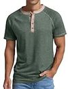 Sailwind Men's Henley Short Sleeve T-Shirt Cotton Casual Shirt VG-Green