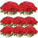 Hotop 80 Pcs Artificial Rose Flowers Bulk with Long Stem Fake Roses Silk Realistic Roses Bouquet for DIY Wedding Bridal Shower Party Table Centerpieces Home Decorations(Red)