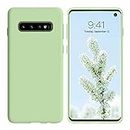 Samsung S10 Case, DUEDUE Liquid Silicone Soft Gel Rubber Slim Cover with Microfiber Cloth Lining Cushion Shockproof Full Body Protective Case for Samsung Galaxy S10 for Women Men, Matcha Green