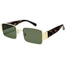 SOJOS Fashion Rectangular Sunglasses for Women Men Retro Vintage Narrow Sunglasses SJ1162 with Gold/Dark Green