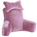 COOZLY Backrest Cushion|Reading Pillow|Bed Rest Pillow with Detachable Neck Roll & Arms for Sitting in Bed|Back Pillows for Reading/Watching TV/Gaming/Relaxing (Velvet-Light Pink)