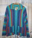 Earth Ragz® Handmade Woven Multi-Color Zip Front Wool Blend Jacket - Size L