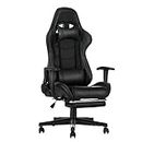 Gaming Chair, Racing Style Office High Back Ergonomic Conference Work Chair Reclining Computer PC Swivel Desk Chair 170 Degree Reclining Angle with Headrest, Lumbar Cushion & Footrest (Black)