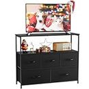 Sweetcrispy TV Stand for Bedroom, TV Dresser for 45 inches, Media Console Table, Entertainment Center with 5 Fabric Drawers Cabinet and Open Storage Shelf Furniture Cabinet for Living Room, Hallway