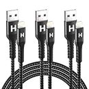 iPhone Charger [Apple MFi Certified] (3Pack 1.8m,1.8m,3m), Nylon Braided Lightning Cable, Fast Charging iPhone Cord Compatible with iPhone 14 13 12 11 Pro Max XR XS X 8 7 6 Plus SE iPad…