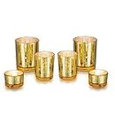 Gold Votive Tealight Candle Holders: 6 piezas Romadedi Mercury Glass Gold Tea Lights Candle Holder Bulk for Wedding Centerpiece Table Decorations, Bridal Shower, Party Decoration, Christmas 2 Juego