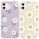 RUMDEY 2 Pack Cute Daisy Flowers for iPhone 11 6.1" Phone Case, Smile Pattern Aesthetic Design Cases Soft Silicone Slim TPU Shockproof Protective Fundas for Teen Girls Women (Purple&Beige)