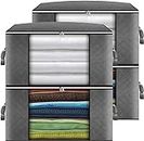 Clothes Storage Bag 4Pack 90L Large Capacity Solution Organizer for Clothes, Duvets, Comforters, Blankets, Bedding with Zip and Clear Window Reinforced Handle Thick and Breathable Fabric