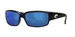 Costa Del Mar Men's Caballito Polarized Rectangular Sunglasses, Shiny Black/Grey Blue Mirrored Polarized-580P, 59 mm
