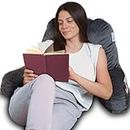 ComfortSpa Reading Pillow Bed Wedge Large Adult Backrest Lounge Cushion with Arms and Pockets | Back Support for Sitting Up in Bed/Couch for GERD Heartburn Bedrest by (Grey)