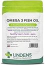 Lindens Omega 3 Fish Oil Capsules - 90 Pack - 3,000mg Daily Intake - UK Made - Supports Normal Function of Healthy Heart, Brain & Eyes - GMP & Letterbox Friendly
