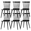 RêveLife Windsor Dining Chair Set of 6 Farmhouse Solid Wood Spindle Back Side Chair Mid-Century Modern Black Armless Kitchen Chair for Dining Living Room Farmhouse Restaurant
